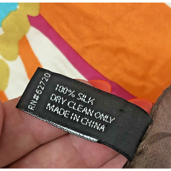 Nicole Miller Studio 100% Silk Neck Scarf Orange Brown Pink Mod Flowers 53"x11" - Picture 4 of 5